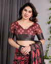 Multicolor Floral Linen Saree for Women | Traditional Indian Festive Wear – Contrast Border Weave