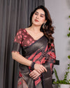 Multicolor Floral Linen Saree for Women | Traditional Indian Festive Wear – Contrast Border Weave