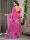 Rose Pink Floral Printed Organza Saree with Multicolour Lace Border | Designer Lightweight Organza Saree with Attached Blouse Piece | Festive & Party Wear Saree