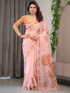 Peach Pink Mandala Printed Organza Saree with Multicolour Lace Border | Designer Lightweight Organza Saree with Attached Blouse Piece | Festive & Occasion Wear