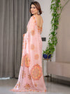 Peach Pink Mandala Printed Organza Saree with Multicolour Lace Border | Designer Lightweight Organza Saree with Attached Blouse Piece | Festive & Occasion Wear