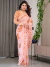 Peach Pink Mandala Printed Organza Saree with Multicolour Lace Border | Designer Lightweight Organza Saree with Attached Blouse Piece | Festive & Occasion Wear
