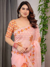 Peach Pink Mandala Printed Organza Saree with Multicolour Lace Border | Designer Lightweight Organza Saree with Attached Blouse Piece | Festive & Occasion Wear