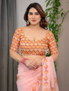 Peach Pink Mandala Printed Organza Saree with Multicolour Lace Border | Designer Lightweight Organza Saree with Attached Blouse Piece | Festive & Occasion Wear