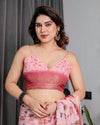 Blush Pink Handloom Linen Saree with Lotus Motif Printed Pallu & Zari Border | 5.5m Saree + 0.8m Blouse | Tassel Finish