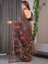 Black Printed Organza Saree with Floral & Traditional Motifs and Multicolour Lace Border | Designer Lightweight Organza Saree with Attached Blouse Piece | Festive & Party Wear Saree