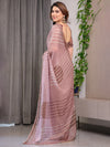Dusty Rose Geometric Printed Organza Saree with Multicolour Lace Border | Designer Lightweight Organza Saree with Attached Blouse Piece | Contemporary Festive Saree