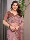 Dusty Rose Geometric Printed Organza Saree with Multicolour Lace Border | Designer Lightweight Organza Saree with Attached Blouse Piece | Contemporary Festive Saree