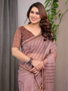 Dusty Rose Geometric Printed Organza Saree with Multicolour Lace Border | Designer Lightweight Organza Saree with Attached Blouse Piece | Contemporary Festive Saree