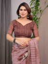 Dusty Rose Geometric Printed Organza Saree with Multicolour Lace Border | Designer Lightweight Organza Saree with Attached Blouse Piece | Contemporary Festive Saree