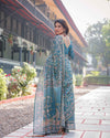 Aqua Blue Handloom Cotton-Linen Saree with Golden Zari Weave and Tassel Finish