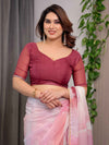 Blush Pink Designer Organza Saree with Artistic Flamingo Print & Multicolour Lace Border | Premium Lightweight Organza Saree with Attached Blouse Piece | Party & Festive Wear Saree