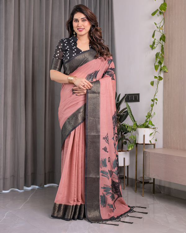 Multicolor Floral Linen Saree for Women | Traditional Indian Festive Wear – Vivid Festive Drape