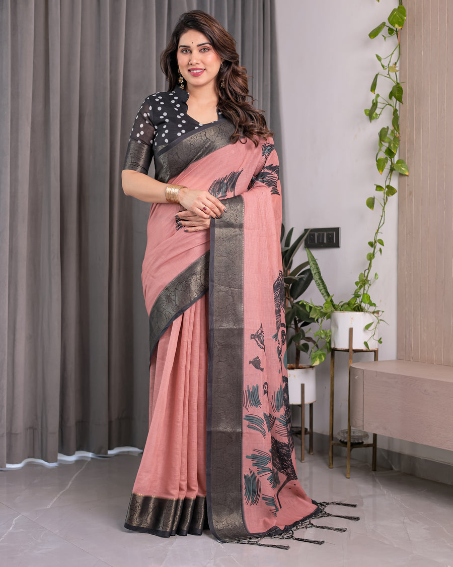 Multicolor Floral Linen Saree for Women | Traditional Indian Festive Wear – Vivid Festive Drape
