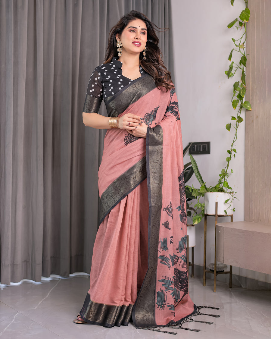 Multicolor Floral Linen Saree for Women | Traditional Indian Festive Wear – Vivid Festive Drape