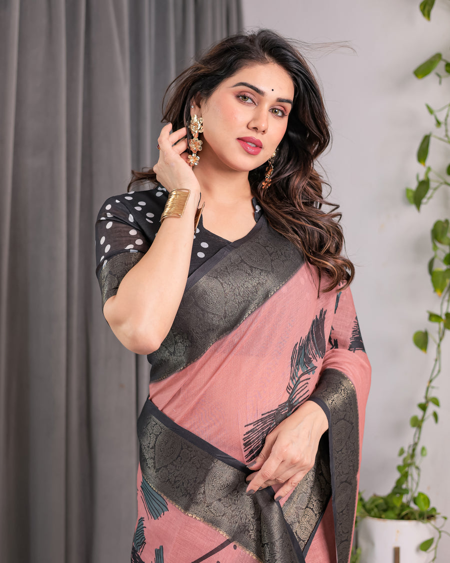 Multicolor Floral Linen Saree for Women | Traditional Indian Festive Wear – Vivid Festive Drape