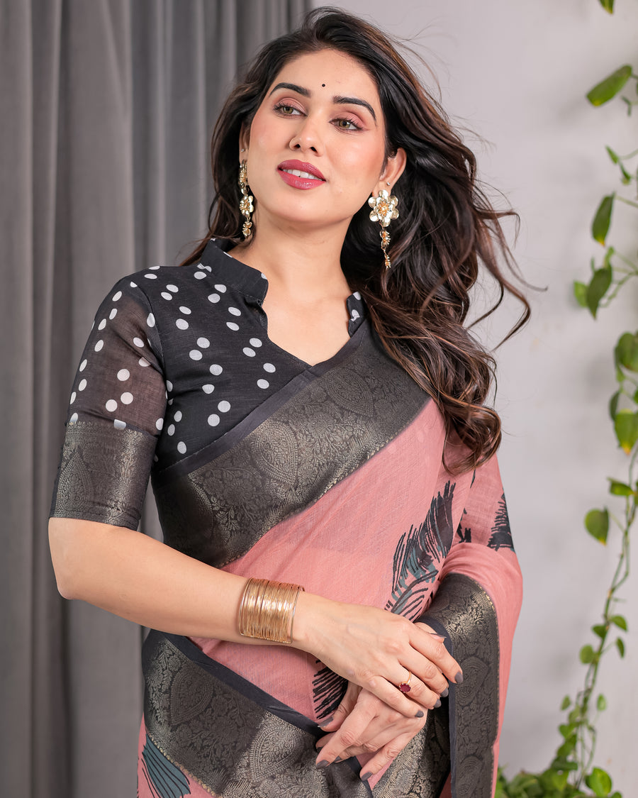 Multicolor Floral Linen Saree for Women | Traditional Indian Festive Wear – Vivid Festive Drape
