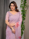 Dusty Rose Pink Floral Printed Organza Saree with Watercolour Rose Motifs | Designer Lightweight Sheer Organza Saree with Attached Blouse | Festive & Party Wear Saree