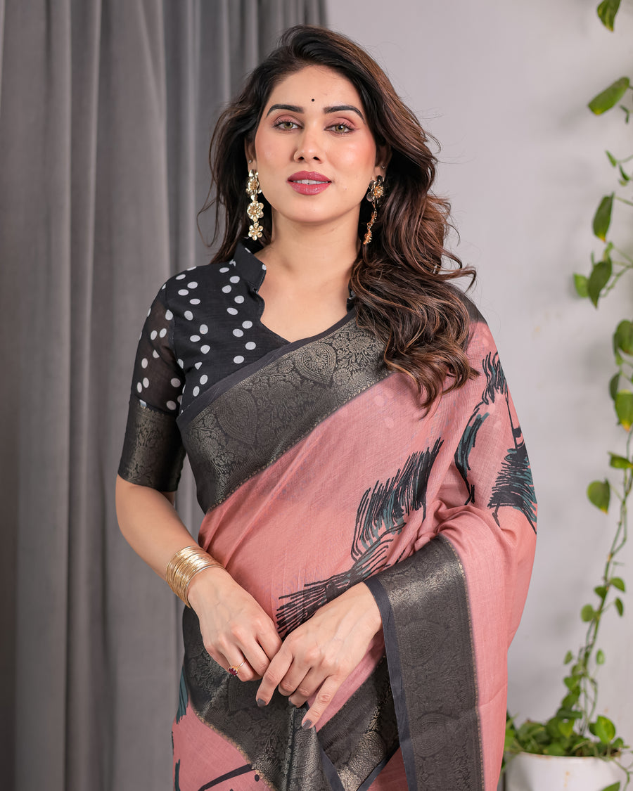 Multicolor Floral Linen Saree for Women | Traditional Indian Festive Wear – Vivid Festive Drape