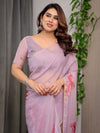 Dusty Rose Pink Floral Printed Organza Saree with Watercolour Rose Motifs | Designer Lightweight Sheer Organza Saree with Attached Blouse | Festive & Party Wear Saree