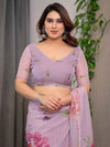 Dusty Rose Pink Floral Printed Organza Saree with Watercolour Rose Motifs | Designer Lightweight Sheer Organza Saree with Attached Blouse | Festive & Party Wear Saree
