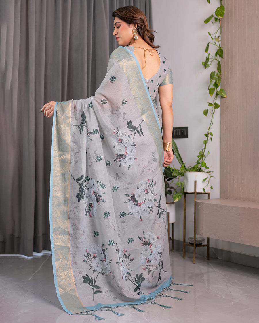 Multicolor Floral Linen Saree for Women | Traditional Indian Festive Wear – Ethnic Handcrafted Edition