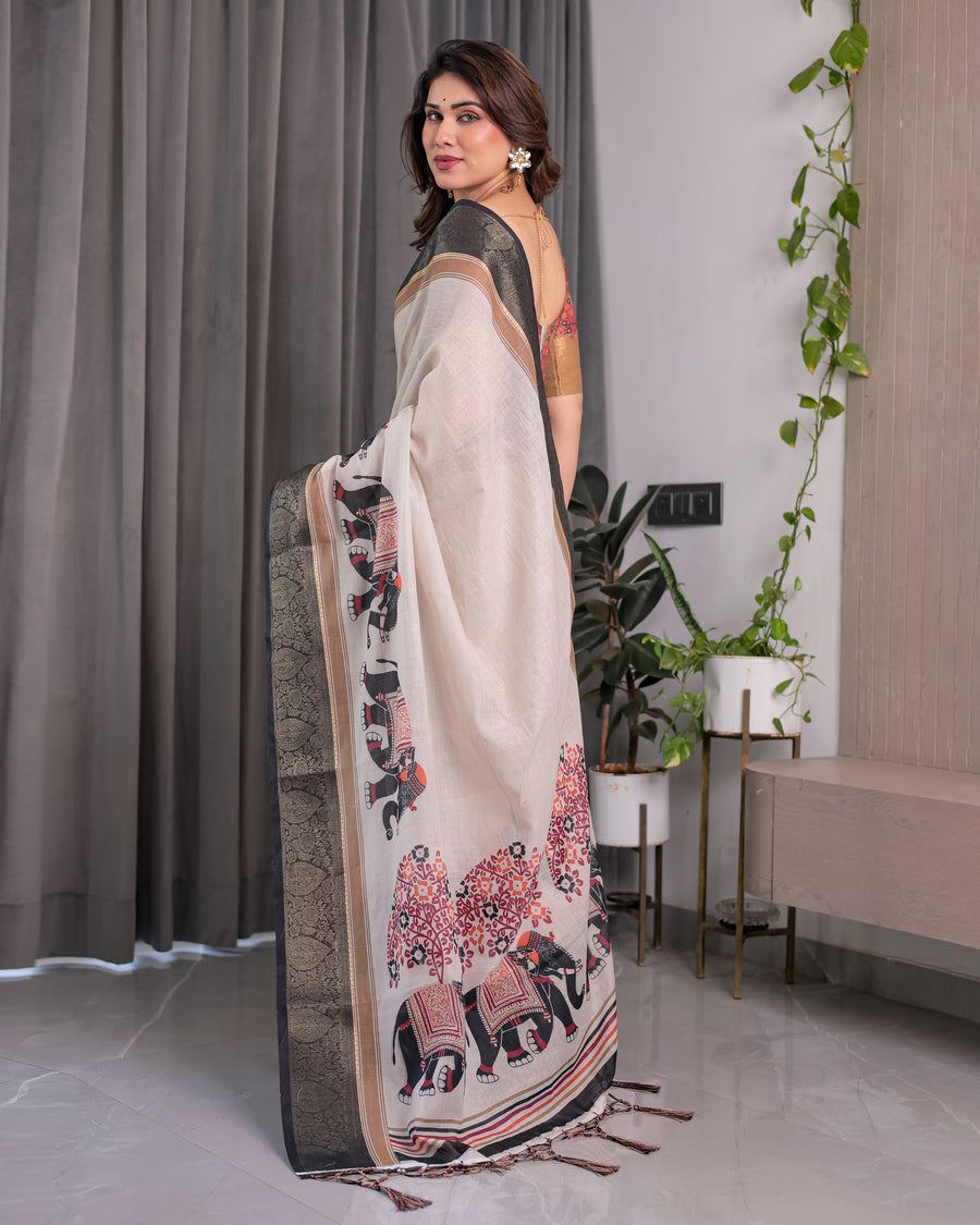 Multicolor Floral Linen Saree for Women | Traditional Indian Festive Wear – Artisan Festive Drape