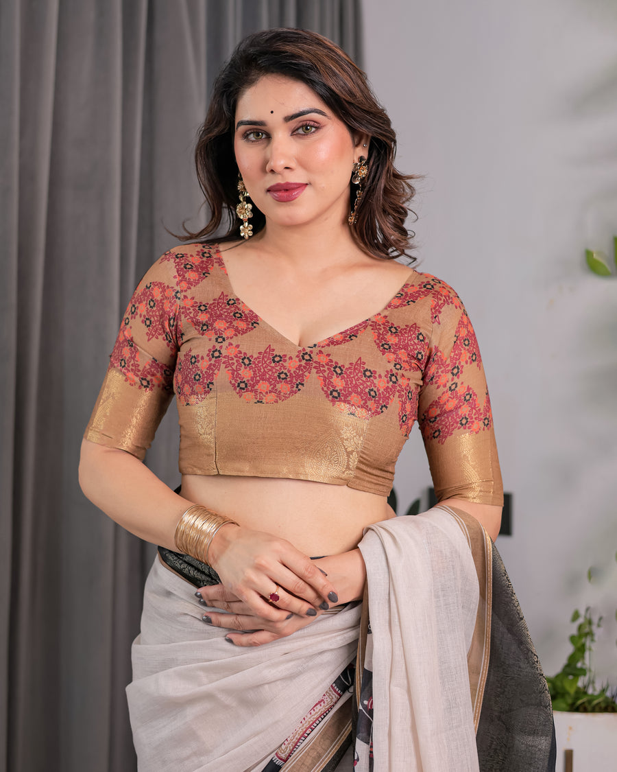 Multicolor Floral Linen Saree for Women | Traditional Indian Festive Wear – Artisan Festive Drape