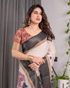 Multicolor Floral Linen Saree for Women | Traditional Indian Festive Wear – Artisan Festive Drape