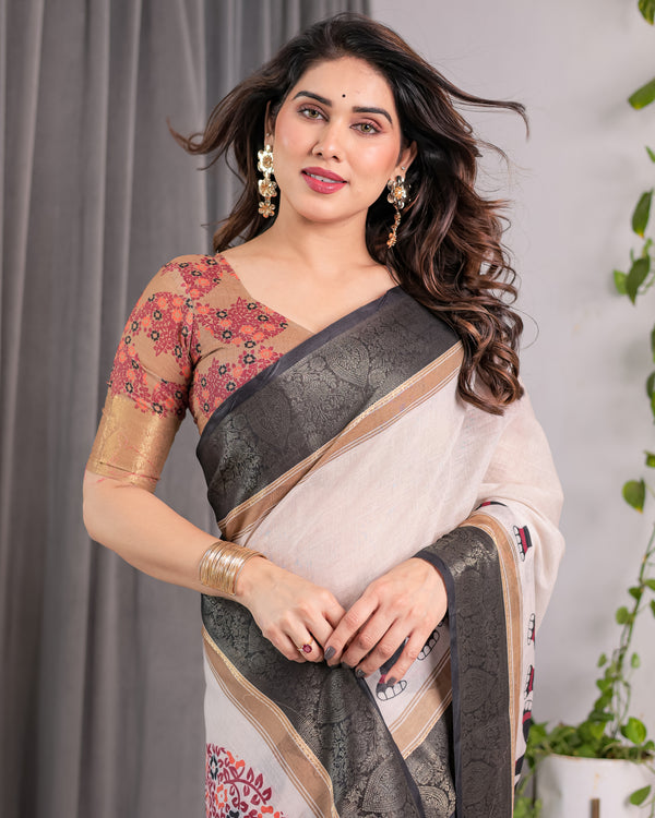 Multicolor Floral Linen Saree for Women | Traditional Indian Festive Wear – Artisan Festive Drape