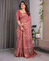 Multicolor Floral Linen Saree for Women | Traditional Indian Festive Wear – Ethnic Zari Accent