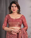 Multicolor Floral Linen Saree for Women | Traditional Indian Festive Wear – Ethnic Zari Accent