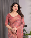Multicolor Floral Linen Saree for Women | Traditional Indian Festive Wear – Ethnic Zari Accent