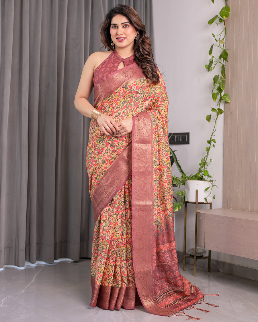 Multicolor Floral Linen Saree for Women | Traditional Indian Festive Wear – Lively Festive Drape