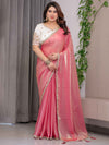 Blush Pink Fendy Satin Saree with Pearl Lace Border & Tassel Pallu | Designer Shimmer Satin Saree with Heavy Embroidered Floral Blouse | Zari Threadwork Designer Blouse Festive Saree