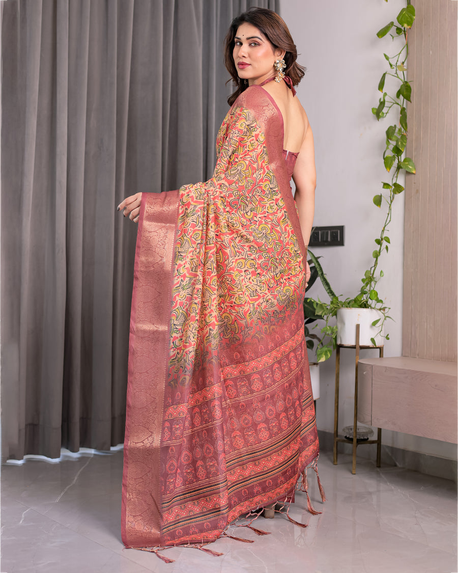Multicolor Floral Linen Saree for Women | Traditional Indian Festive Wear – Lively Festive Drape