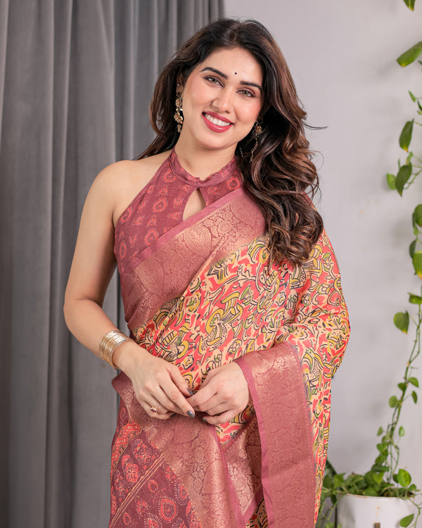 Multicolor Floral Linen Saree for Women | Traditional Indian Festive Wear – Lively Festive Drape