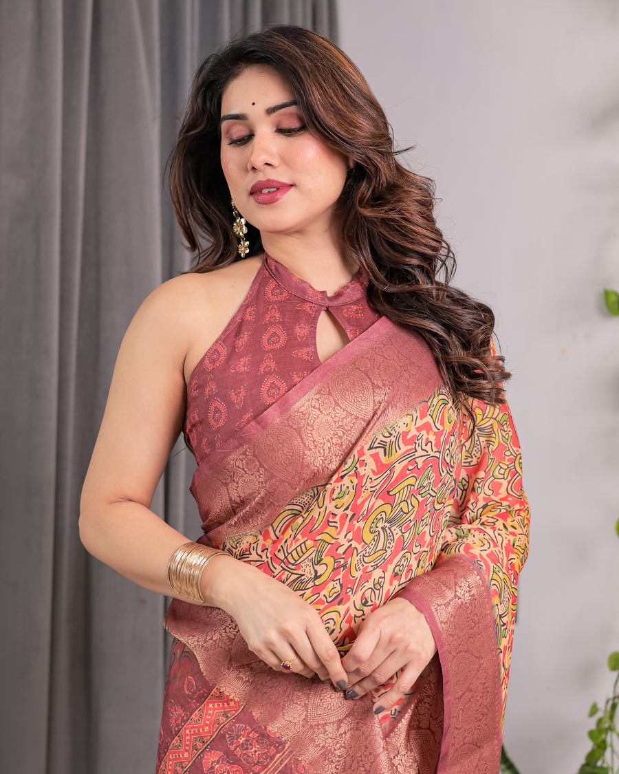 Multicolor Floral Linen Saree for Women | Traditional Indian Festive Wear – Lively Festive Drape