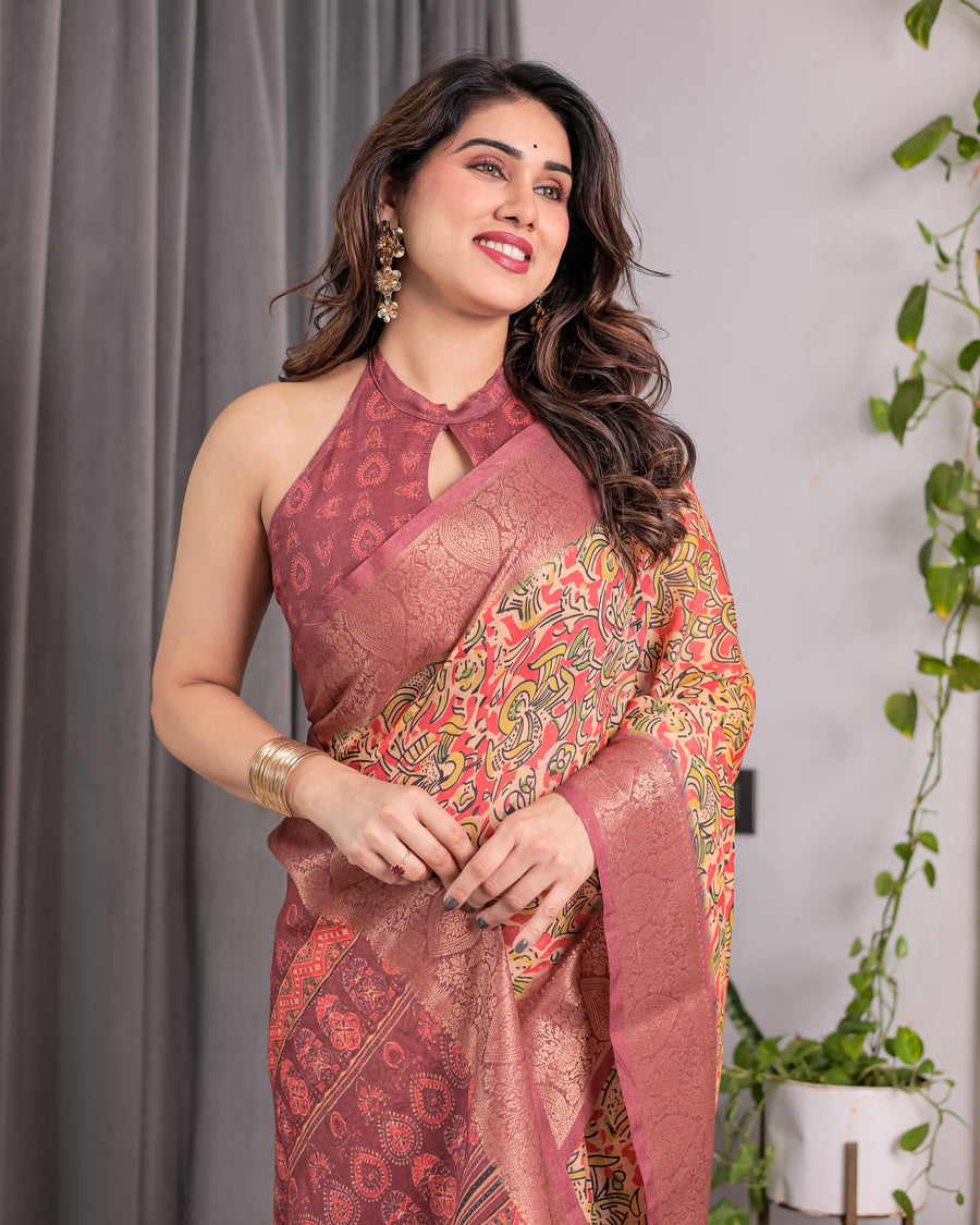 Multicolor Floral Linen Saree for Women | Traditional Indian Festive Wear – Lively Festive Drape