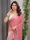 Blush Pink Fendy Satin Saree with Pearl Lace Border & Tassel Pallu | Designer Shimmer Satin Saree with Heavy Embroidered Floral Blouse | Zari Threadwork Designer Blouse Festive Saree