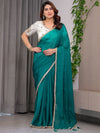 Emerald Green Fendy Satin Saree with Pearl Lace Border & Tassel Pallu | Premium Shimmer Satin Saree with Heavy Embroidered Designer Blouse | Zari Floral & Peacock Embroidery Blouse Festive Saree