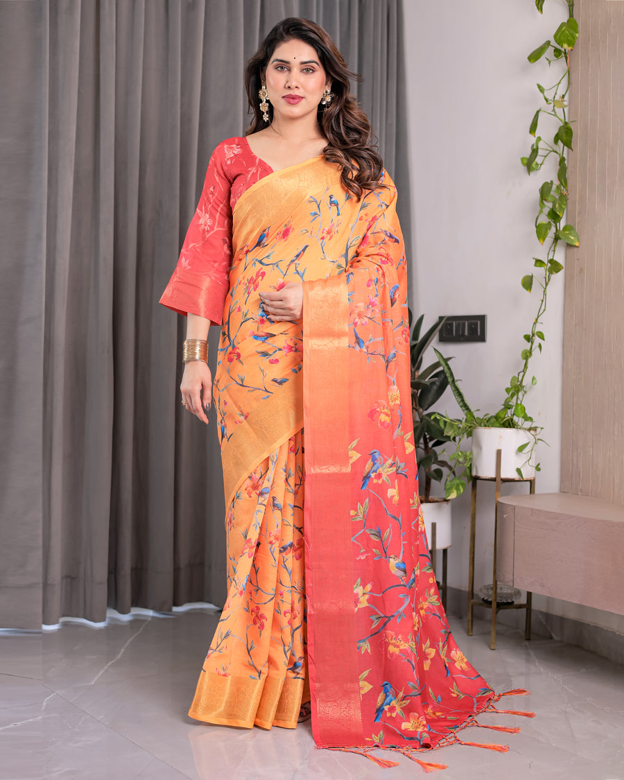 Multicolor Floral Linen Saree for Women | Traditional Indian Festive Wear – Festive Bloom Edition