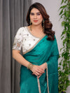 Emerald Green Fendy Satin Saree with Pearl Lace Border & Tassel Pallu | Premium Shimmer Satin Saree with Heavy Embroidered Designer Blouse | Zari Floral & Peacock Embroidery Blouse Festive Saree