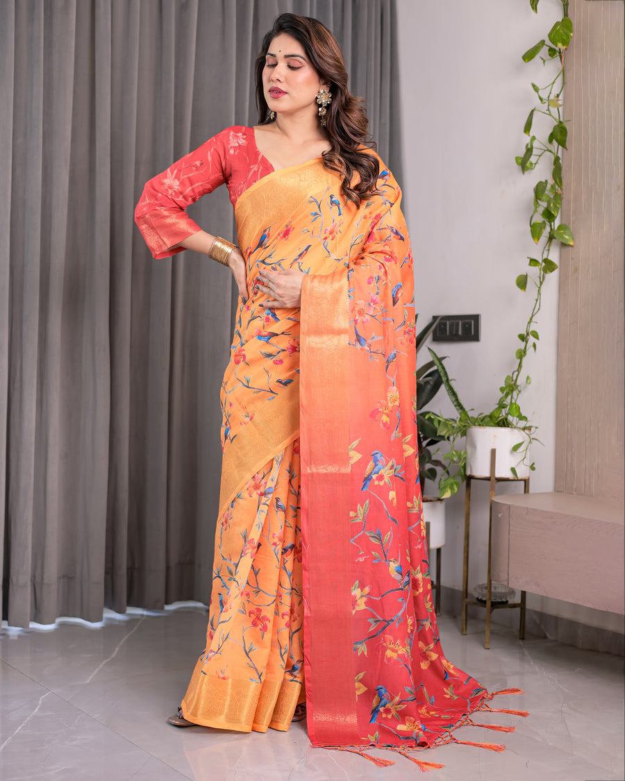 Multicolor Floral Linen Saree for Women | Traditional Indian Festive Wear – Festive Bloom Edition