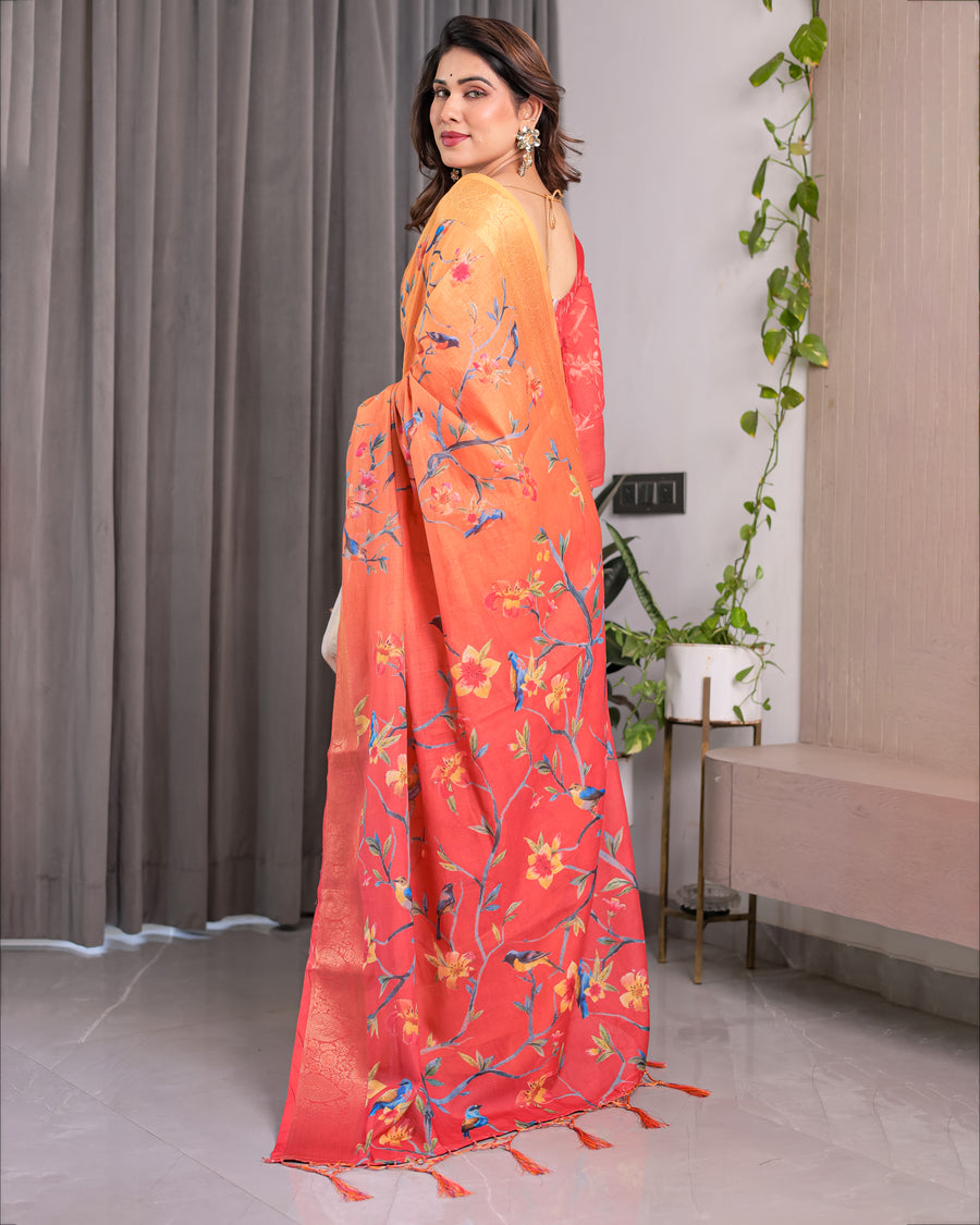 Multicolor Floral Linen Saree for Women | Traditional Indian Festive Wear – Festive Bloom Edition