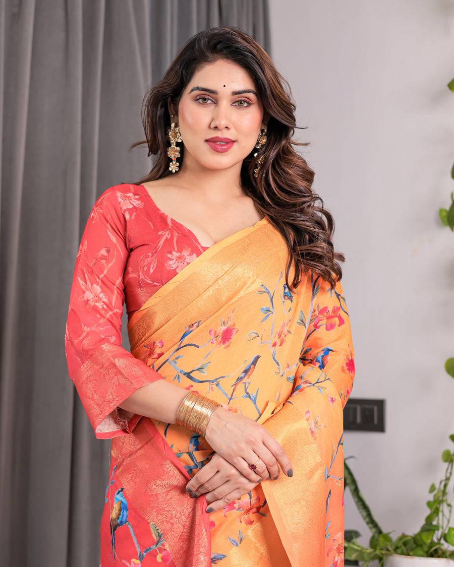 Multicolor Floral Linen Saree for Women | Traditional Indian Festive Wear – Festive Bloom Edition