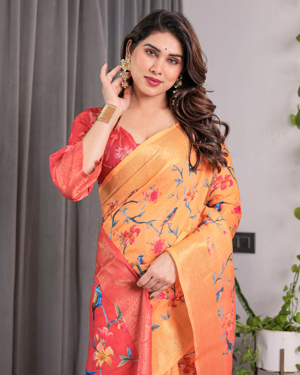Multicolor Floral Linen Saree for Women | Traditional Indian Festive Wear – Festive Bloom Edition