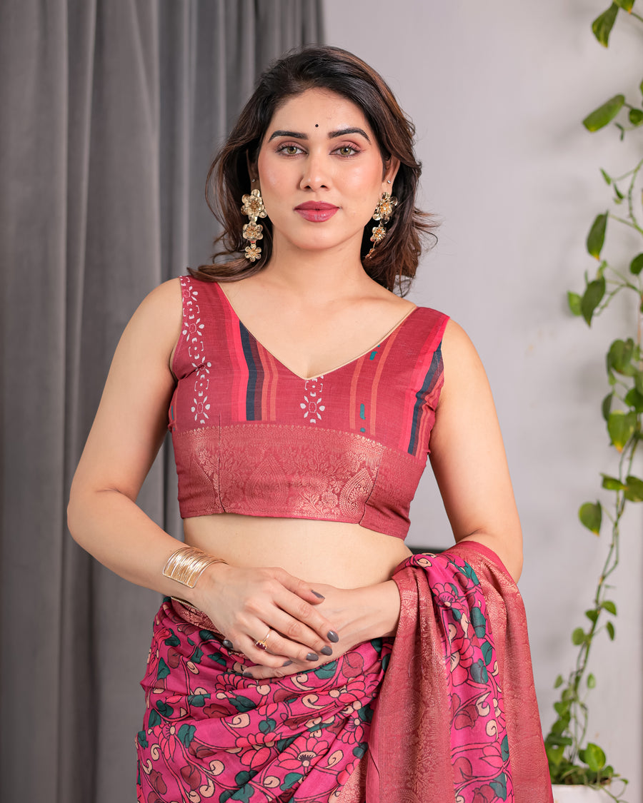 Multicolor Floral Linen Saree for Women | Traditional Indian Festive Wear – Graceful Pallu Edition