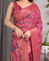 Multicolor Floral Linen Saree for Women | Traditional Indian Festive Wear – Graceful Pallu Edition