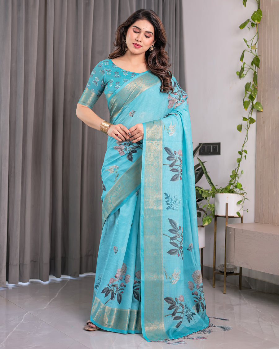 Multicolor Floral Linen Saree for Women | Traditional Indian Festive Wear – Vibrant Celebration Weave